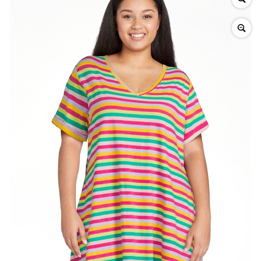 Terra & Sky Colorful Striped Mini Dress with Pockets Sz 14W OX